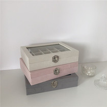 *Beautiful sister-in-law* ins simple cream color jewelry box Student dormitory earrings hand jewelry storage box
