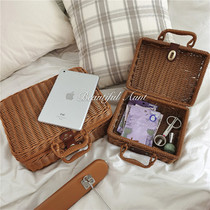 * Beautiful little aunt * ins rattan suitcase minimalist room sundries storage box picnic box shooting props