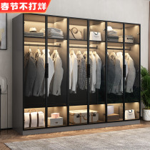 Glass door wardrobe custom solid wood flat door household bedroom cloakroom minimalist luxury minimalist modern wardrobe