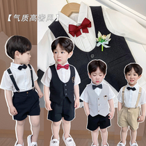 Boys dress strap 2021 new childrens suit suit summer boy performance dress Flower Boy small suit handsome