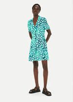 British Whistles dress style retro printed short sleeves and kneecap finish waist display slim temperament short skirt