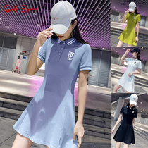Summer New Korea Golf Skirt Womens Dress Short Sleeve polo Skirt Stretch Slim Sports Long Skirt