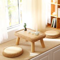 rattan floating window table kang several small tea table solid wood tatami balcony side several small round low table windowsill table home kang table
