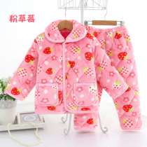 Winter coral velvet three layers of cotton pajamas girl flannel thickness plus large child cotton cotton cotton cotton suit suit