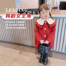 Egg roll mm girl jacket woolen winter dress New year red Korean version of New year dress foreign atmosphere thick baby woolen coat
