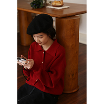 Narrative Old Oldtimes Early Spring Retro Petal Collar Sweater Knit Cardiovert Blouse (Sunset Fantasy) W5018