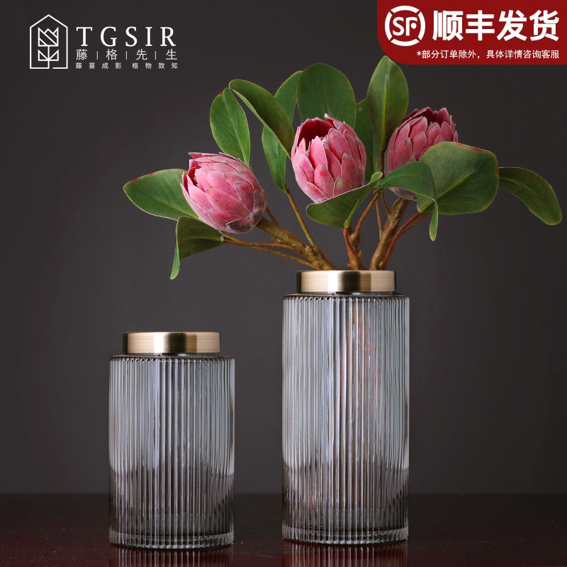 Nordic light luxury straight glass vase transparent tulip sunflower flower insert piece large mouth-water plant flower