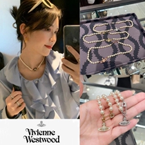 Vivienne Queen Mother Saturn Pearl Necklace Vivienne Lucrece Paper Clip Brooch Clavicle Chain