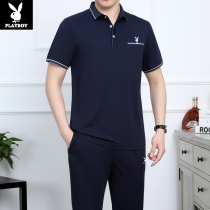 Flower Male Middle Aged Sports Suit Mens Summer Breathable Short Sleeve T-Shirt Middle-aged Casual Dad Shipping Action Suit