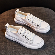 Tide brand leather white shoes womens spring and autumn 2021 new net red womens shoes Korean flat-bottomed wild basic board shoes