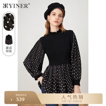Soundchilds beautiful womens dress 2021 Winter new wave points splicing fake two-pin weaters