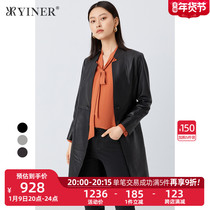 YINER womens 2021 Autumn New temperament commuter suit collar sheep leather leather leather