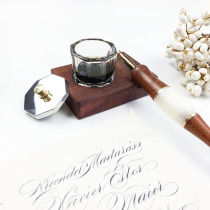 (Ink holder pen holder glass bottle) English calligraphy practical desktop ink container solid wood base