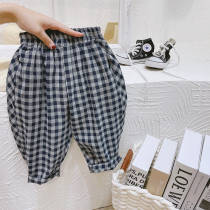 Fabric ultra comfortable plaid pants Korean children loose casual 90% pants male and female Harun pants light cage pants