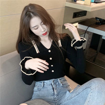 2021 autumn and winter New knitted long sleeve fashion wild clothes women polo collar base shirt short spring autumn