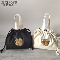 Net red drawstring canvas bag bag handbag office worker bag Japanese cartoon lunch box bag cute girl lunch bag