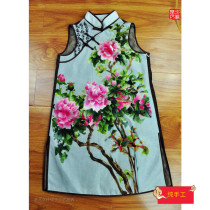 Handmade embroidery Su embroidery flower and bird peony long cheongsam coat national style Chinese traditional Hanfu