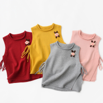 Cute Little Vest Children Pure Cotton Knit Waistcoat Girl Chest Flower Vest Fur Coat Head Kan Shoulder