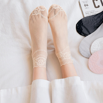 Lace Socks Woman Spring Autumn Summer Slim ins Tide Black Lace Cotton Bottom Transparent Mesh Red Midcylinder Crystal Short Socks