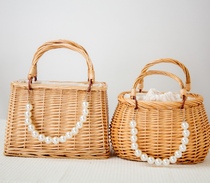 Wicker rattan pearl hand-held flower basket woven basket happy shop with hand-made flower shop flower arrangement basket baby feast packaging basket