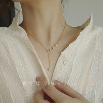 Korean premium 14K gold bag simple natural pearl pendant necklace Y adjustable chic choker female