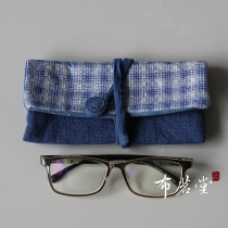 Cloth Mingtang earthen cloth glasses bag tie rope hand-woven old earth cloth splicing blue dyed cloth