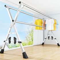 Folding clothes rack Floor-to-ceiling indoor household balcony bedroom stainless steel outdoor cool telescopic rod type drying quilt artifact