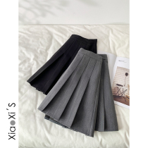 Xiao Xijia) anti-light spring and autumn texture half-length skirt pleated skirt College gray-black a-shaped pants skirt