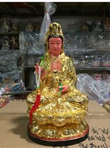 Wood carving Buddha statue Avalokitesvara Bodhisattva Avalokitesvara statue camphor wood handmade lacquer line carving 40cm nine lotus wood carving boutique ornaments
