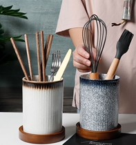  Creative drain chopstick tube Ceramic household kitchen multi-function large storage tank Chopstick spoon Fruit knife fork storage bucket