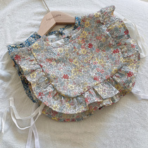 Korean version of the baby cotton saliva towel ruffle floral bib lace-up bib female baby princess new pony armor