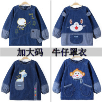 Baby cotton denim gown autumn and winter children men and women eating clothes large size baby blouse bibs