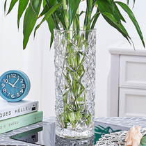 Thickened vase glass transparent water to raise rich bamboo rose Lily dried flower arrangement large living room Nordic bottle
