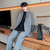 Tube less homemade autumn and winter black gray suit suit suit mens trend leisure Korean loose solid color suit two-piece suit