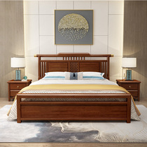 Modern Chinese solid wood bed Gold silk sandalwood New Chinese light luxury double bed master bedroom 1 8 meters simple wedding bed household