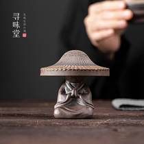 Gilt iron glaze hat tea leak | Creative ceramic fisherman little monk tea filter tea filter tea pet small ornaments