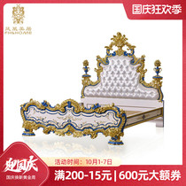 Phoenix Meiju European heavy industry carved gold foil and Blue line pattern flower luxury bedroom set bed dressing table