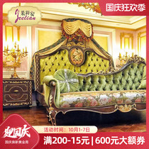 Yilan home European neoclassical retro hand-painted all solid wood heavy industry carved 2 meters dark green fabric double bed