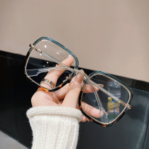 Super large frame slimming plain flat lens male Korean version of tide personality two-color anti-blue glasses frame female degree frame
