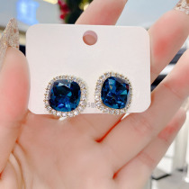 South Korea Joker Blue Crystal Earrings Female Earrings Advanced Sense Light Luxury Temperament 925 Silver Needle Earrings 2021 New