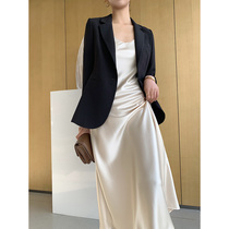 MooeLpom Japanese triacetate satin silky V-neck temperament suspender dress women autumn and winter long dress slim