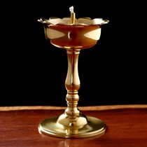 Buddha buddha front oil lamp Pure copper Changming lamp Ghee lamp holder Lamp holder 4 inch light body lotus side pure copper oil lamp
