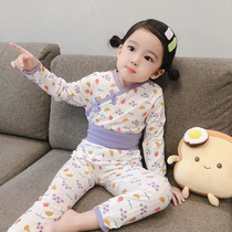 Guofeng pajamas childrens high waist belly breathing baby air conditioning clothing summer thin cotton girl home clothing set