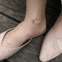 Tyusha temperament*Good match with American 14K gold natural pearl small leaves non-fading anklet exclusive female