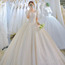 French main wedding dress 2021 New temperament bride pregnant woman luxury big tailed dress pregnant belly light summer