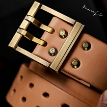 FC wind dust fifth generation 45mm wide brass double needle belt buckle Japanese Tochigu Oak primary color cattle mens belt