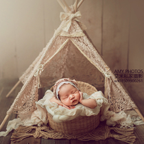 Original newborn full moon children photography apricot color lace hollow texture photo small tent photography decoration props