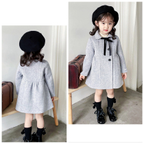 Petit Nez] retro 100% wool double-sided cashmere hand-sewn children clothing big clothes grey velvet tie