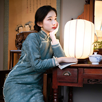 Jades Silent Spring and Autumn Winter Chinese style Republic of China style retro city wind Catkins jacquard cheongsam cotton dress