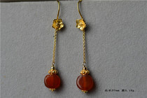 Millennium old red manau ball beads with imported pure hand - made 925 silver - plated flower ear crashes old decorated diy